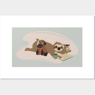 Odd friends - Sloth reading a book and platypus listening to music Posters and Art